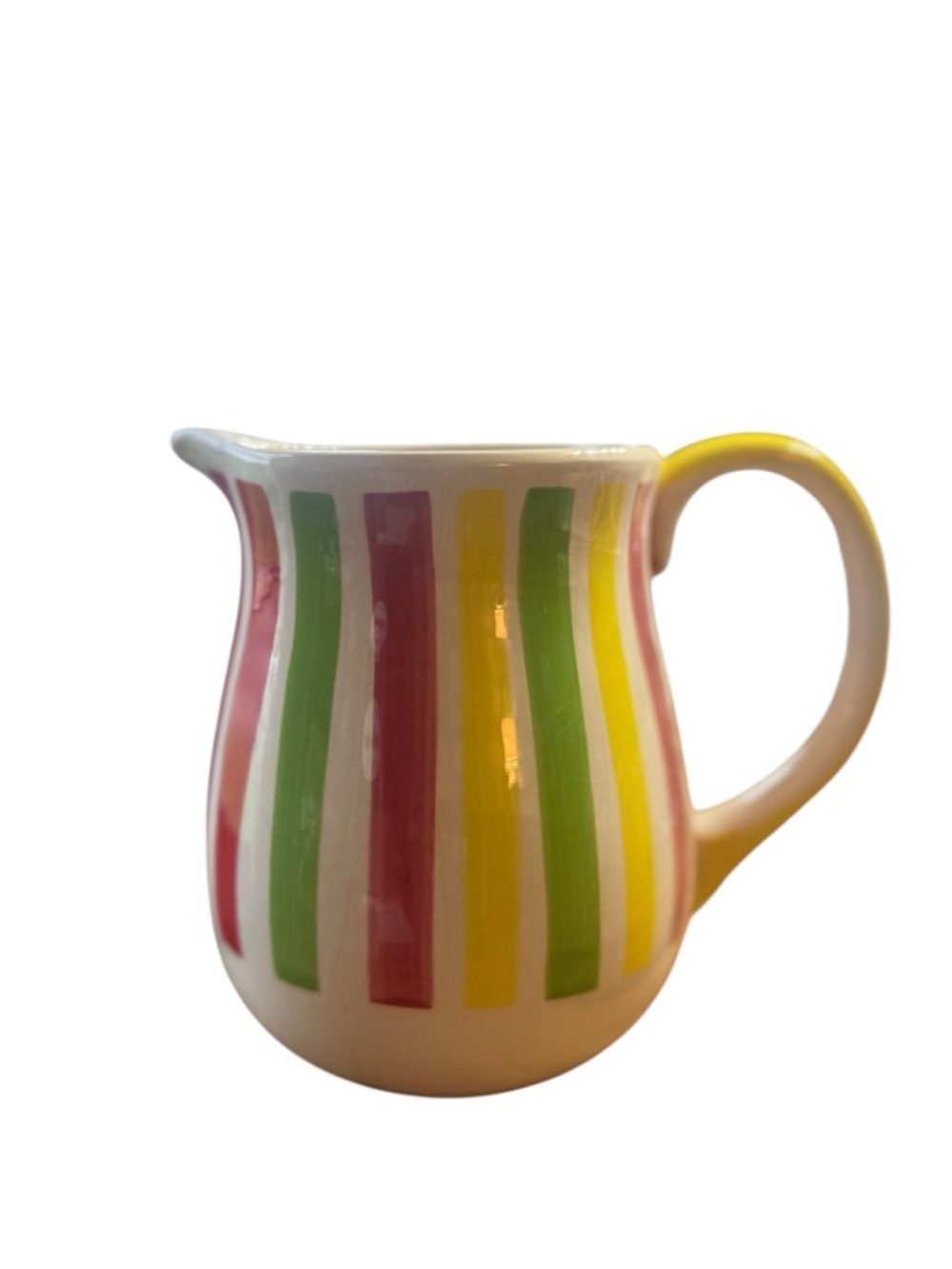 Vintage Colorful Striped Ceramic Pitcher Farmhouse Kitchen 7”